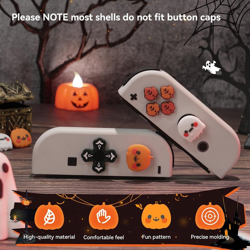 GEEKSHARE Switch Accessories Cute Silicone Cross D-Pad Button Caps Set Joystick Cover - ABXY Key Buttons Sticker Spooky Gift Compatible with Switch/OLED Joysticks - Pumpkin & Ghost - Image 2
